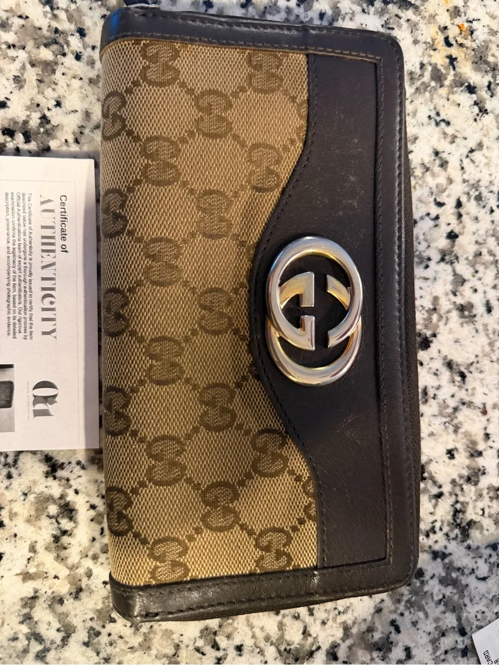 Gucci Brown GG Canvas and Dark Brown Leather Zip Wallet - Picture 6 of 6